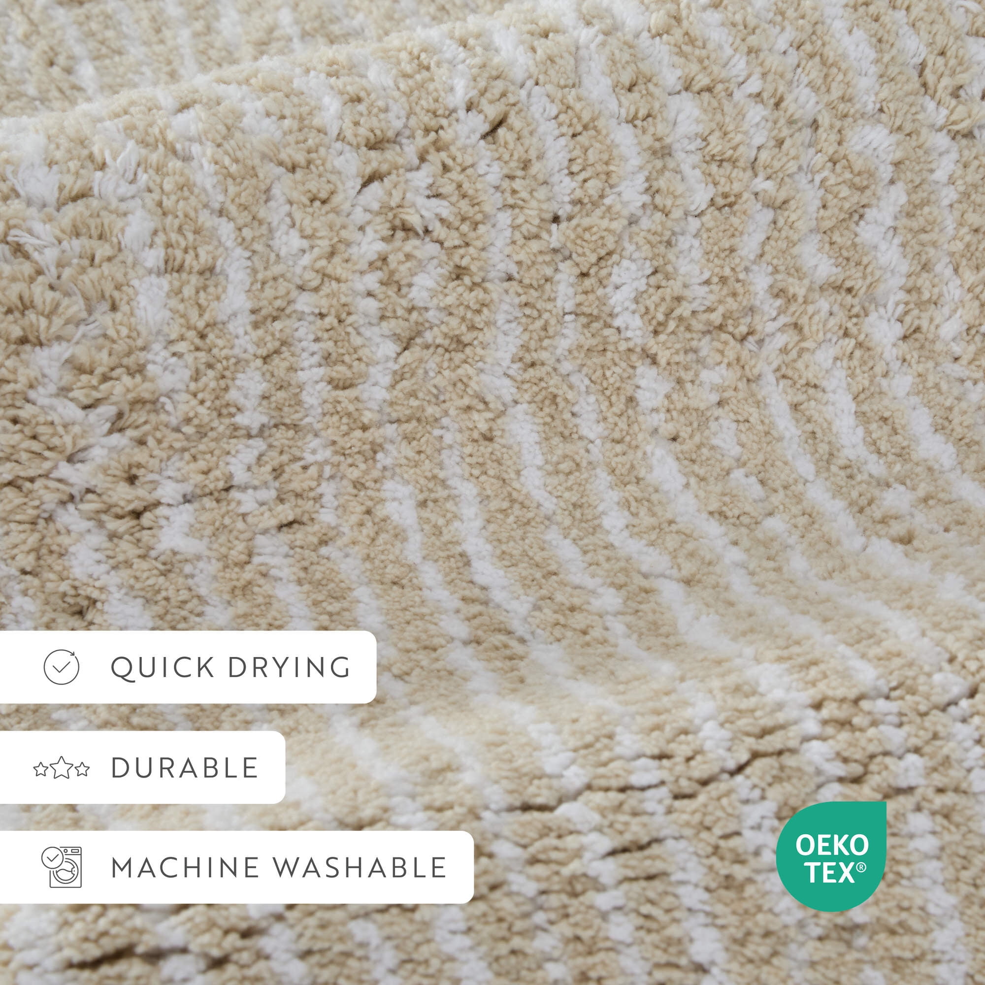 Noble Linens Pinstripe Cotton Bath Mat, 34 in x 21 in, Natural
