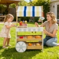 thumbnail image 4 of Costway Wooden Ice Cream Cart for Kids 2-in-1 Grocery Store Playset with Display Shelves White, 4 of 11