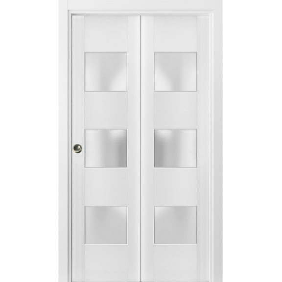 Sliding Closet Bi-fold Doors | Lucia 4070 White Silk with Frosted Glass