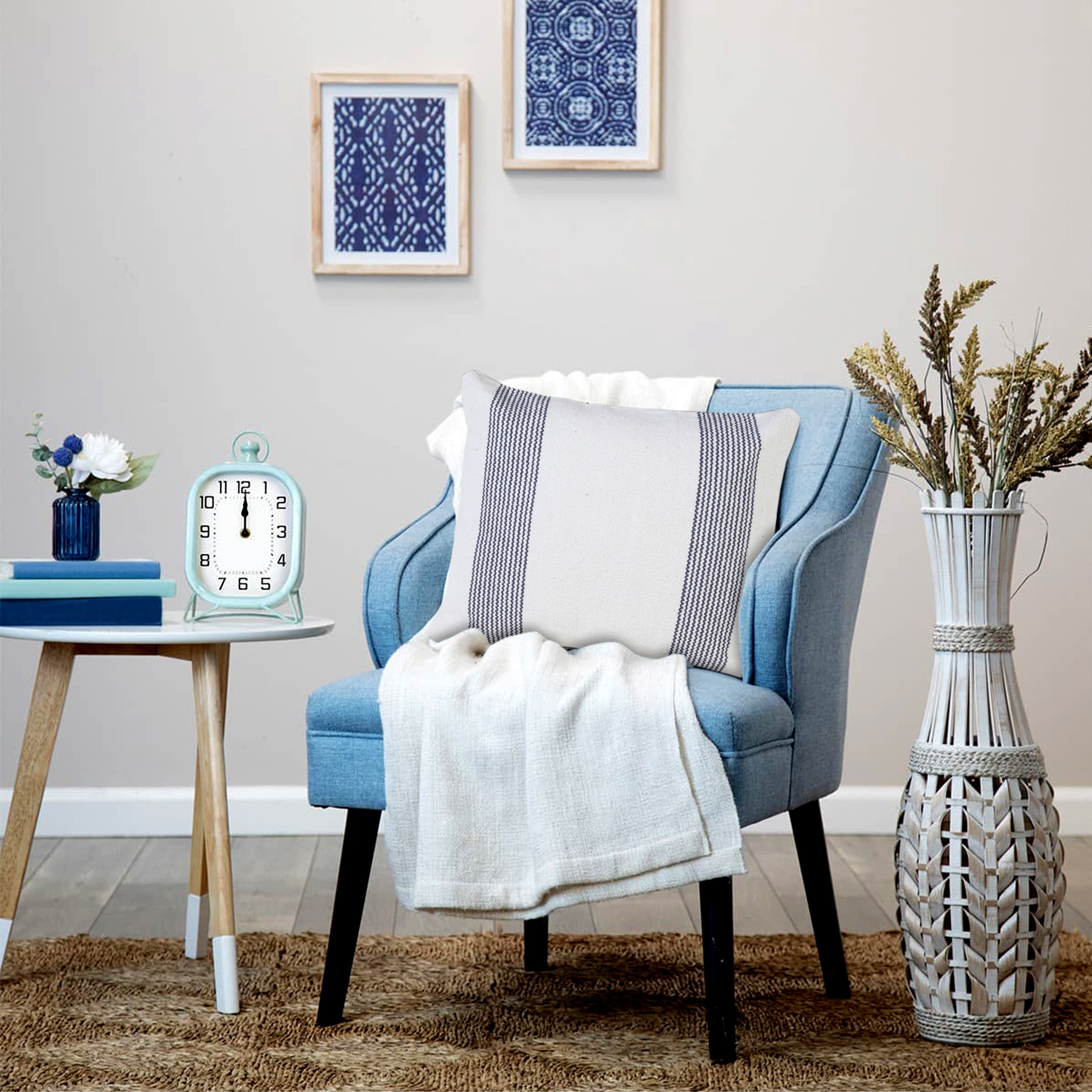 LR Home Cassidy Set of 2 Pale Blue/White Striped Cotton Adult Decorative Throw Pillow