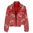 thumbnail image 7 of Women Cardigan Corduroy Football Sequin Jacket Baseball Casual Jacket Work Cardians, 7 of 7