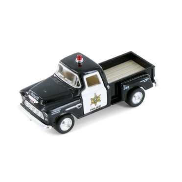 1955 Chevy Stepside Pickup Truck - Police Edition, Black - Kinsmart 3002DP - 1/54 Scale Model Car