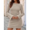 thumbnail image 5 of Women's Elegant Boat Neck Long Flare Sleeve Ribbed Slim Fit Bodycon Knit Mini Dress Color XL, 5 of 9
