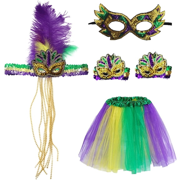 Sequin Skirt for Women Carnival Dress Up Set Combination Accessories Tutu Dress Feather Tricolor Headband Party Fashion Womens Skirts Purple