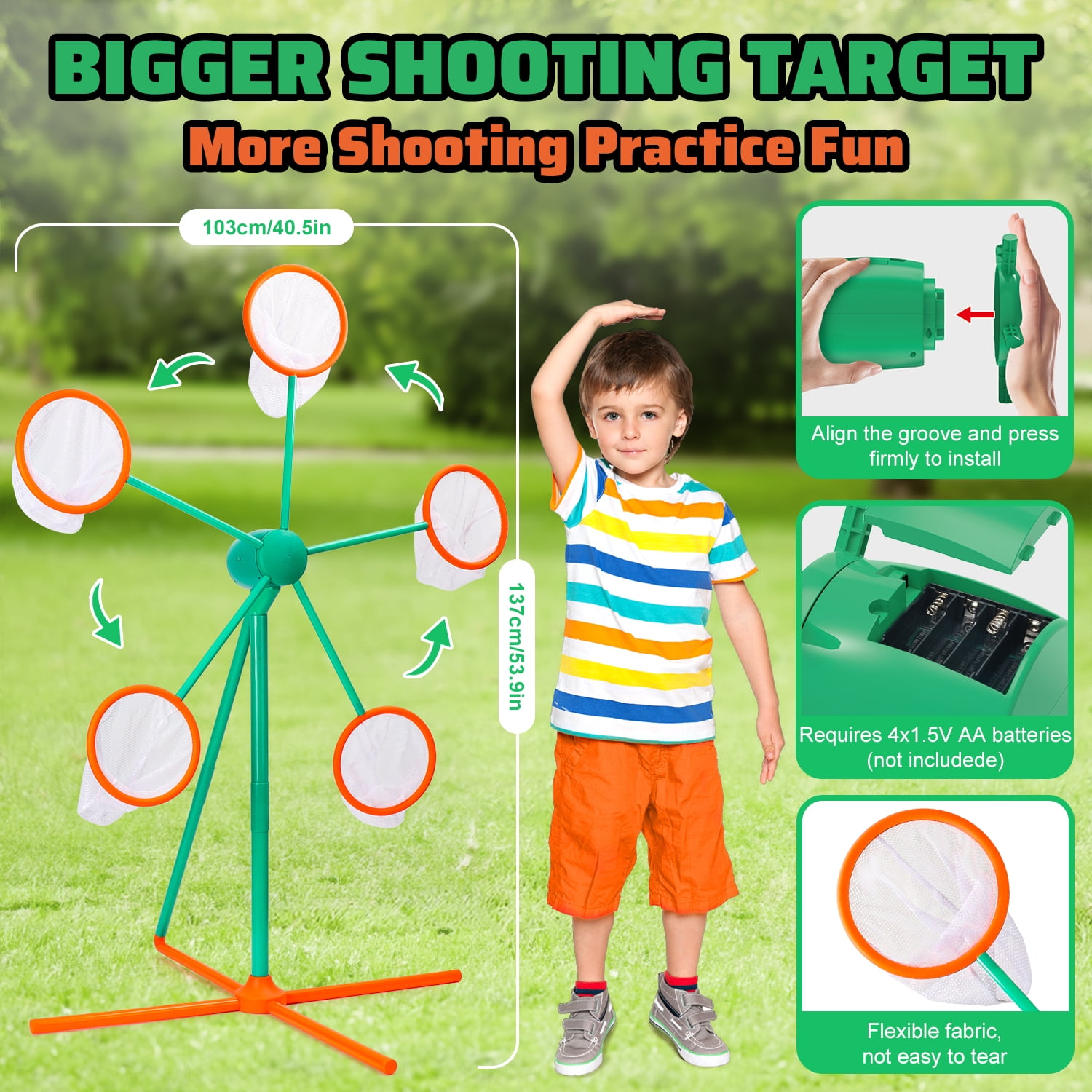 Huge Wave Large 4.5 ft Shooting Targets Game for Kids, 2 Blaster & 24 Foam Balls Moving Rotating Target with for Nerf Popper, Outdoor Toys Christmas Birthday Gifts for Boys&Girls 5-7 8-12