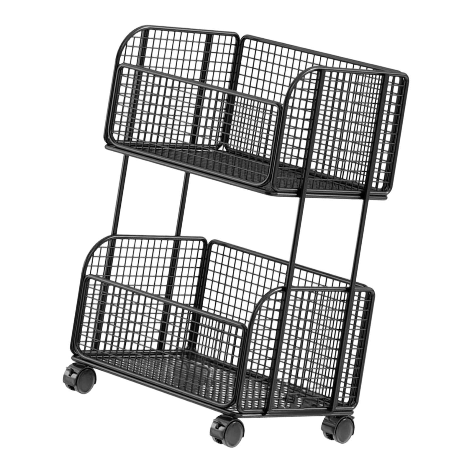 kowaku Rolling File Folder Cart,Mobile Utility Cart School with Lockable Wheels under Desk Storage Organizer for Bathroom Toiletries Black Two Layer