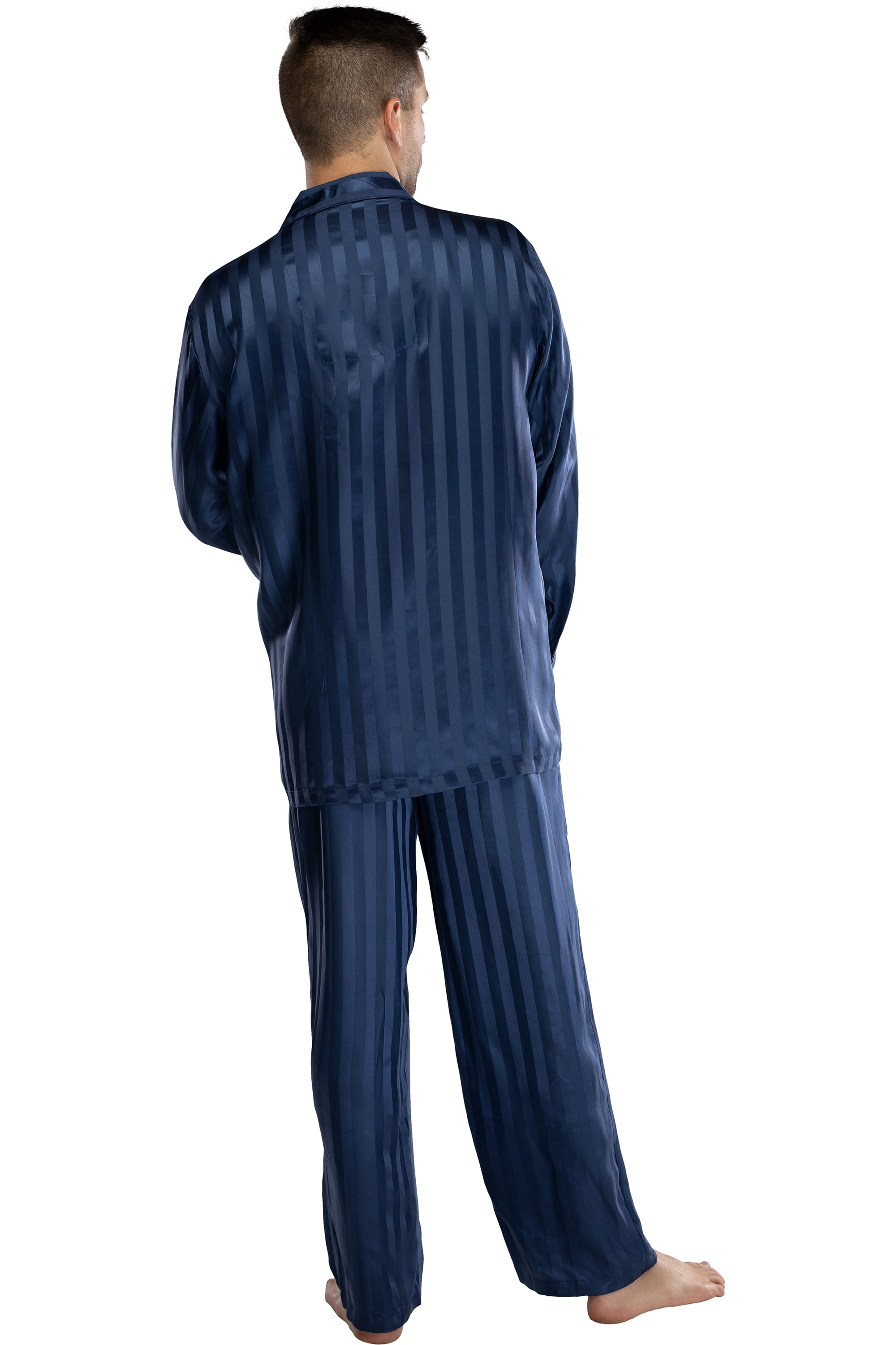Intimo Men's Solid Jacquard Stripe Silk PJ