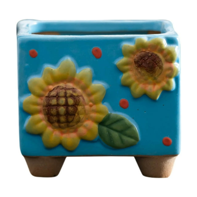 Plantador de girasol de cerámica Regalos creativos de cumpleaños para plantas pequeñas Pot de flores cuadradas pequeñas para el escritorio de