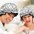 thumbnail image 6 of Shower Caps,Black and White Football Elements Pattern Waterproof Shower Cap for Women 4 Pieces,Double Reusable Hair Cover for Shower PEVA Elastic Stretch Hem, 6 of 7