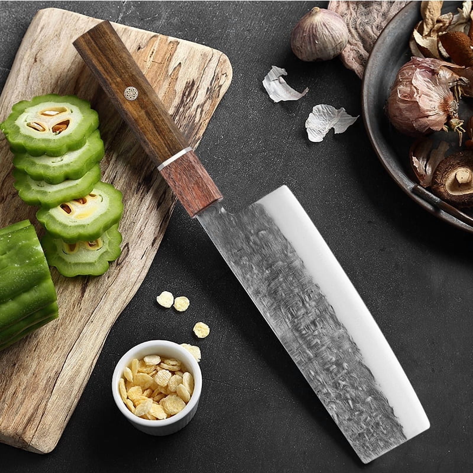 4-Piece Hand Forged Japanese Kitchen Knife Set with Wood Handles, High Carbon Steel Chef Knives, Ultra Sharp Multi-purpose Kitchen Knives for Home Cooking
