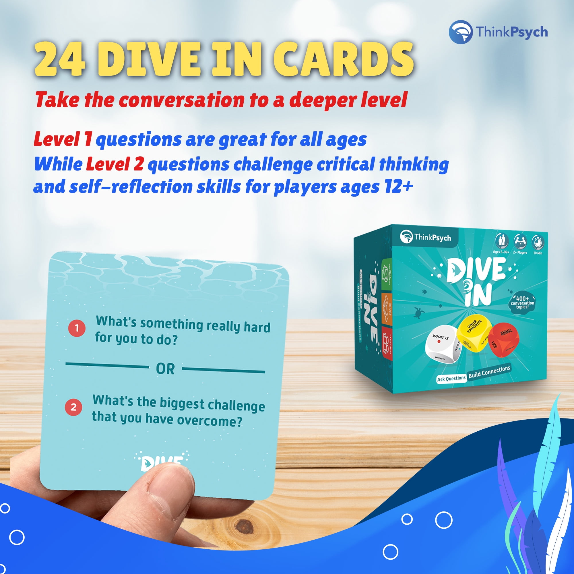 ThinkPsych Dive In – SEL Conversation Dice Game with 400+ Topics for Kids & Teens