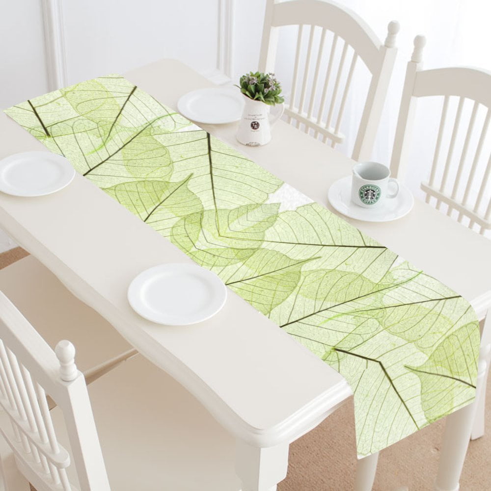 MYPOP Tropical Leaf Table Runner Home Decor 16x72 Inch,Green Leaf Table