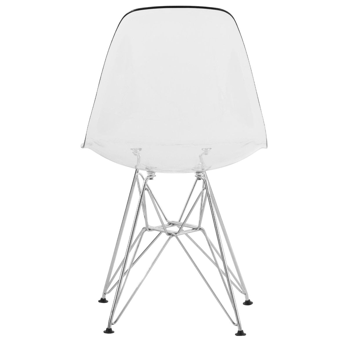 Cresco Dining Chair in Acrylic with Chrome Eiffel Base and Curved Back Design Lightweight Easy Assembly for Modern Home, Kitchen, Cafes in Clear