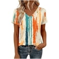 thumbnail image 2 of Craaazy Women's Casual Blouses V-Neck Loose Fit Slim Floral Printed Short Sleeve Tunic Tops Comfortable Summer Shirts for Work Gifts, 2 of 5