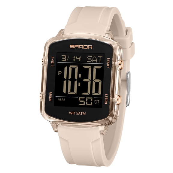 Digital Watches for Men Women Waterproof Unique Rectangle Watch Stopwatch Countdown Alarm Analog Silicone Strap Transparent Case