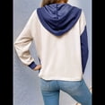 thumbnail image 4 of Sudadera con Capucha para Mujer, Cuello Abotonado, Cordón Ajustable, Sudadera Informal de Larga, Camisetas. Azul Marino S, 4 of 7