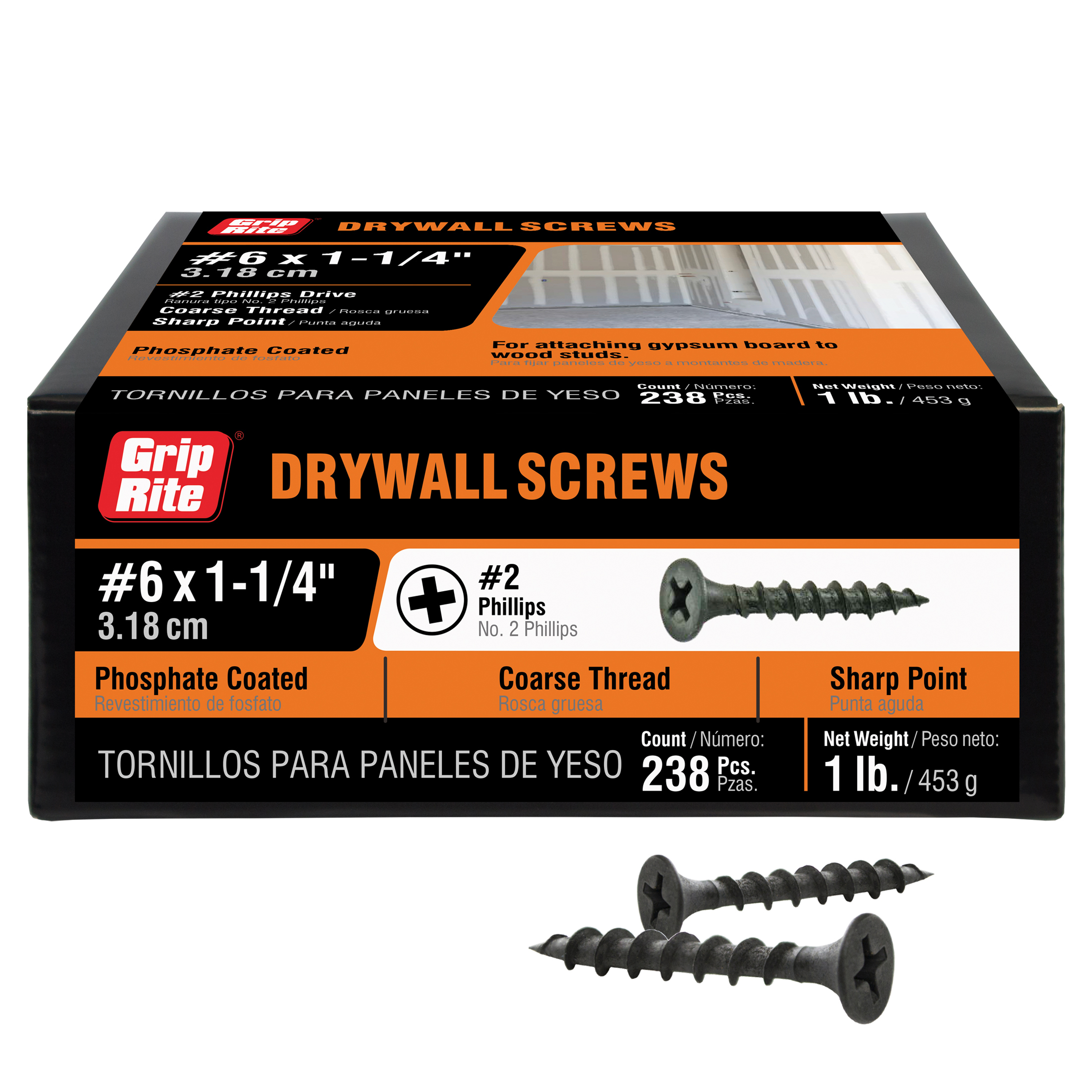Grip-Rite #6 x 1-1/4 in. Phillips Bugle-Head Coarse Thread Sharp Point Drywall to Wood Screw 1lb. - image 5 of 8