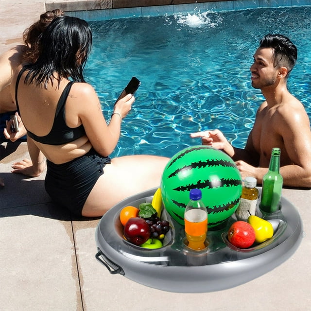 LSLJS PVC Inflatable Water Outdoor Pool Party Salad Plates Fruit Plates Water Cup Holders Inflatable Floating Drink Holders for Pool