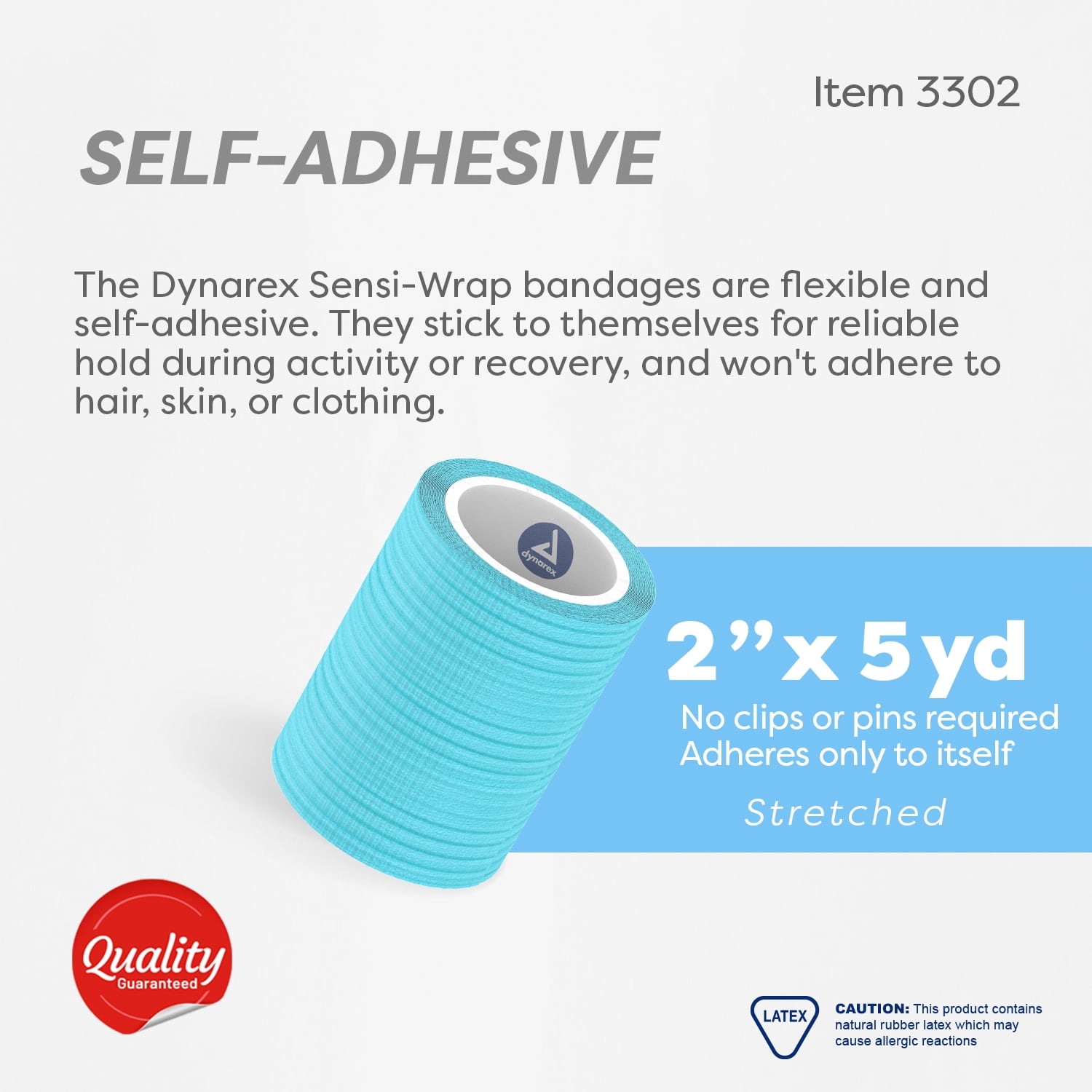 Dynarex Sensi-Wrap Self-Adhesive Bandages, 36-Pack, 2" x 5 yards, Light Blue, Latex, Colored Elastic Cohesive Athletic Tape, Tattoo Grip & Vet Wrap