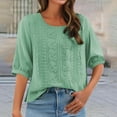 thumbnail image 5 of Oversized Tshirts for Women, Fashion Casual Solid Color Pleated Cotton and Linen Tops Shirts, Green XL, 5 of 9