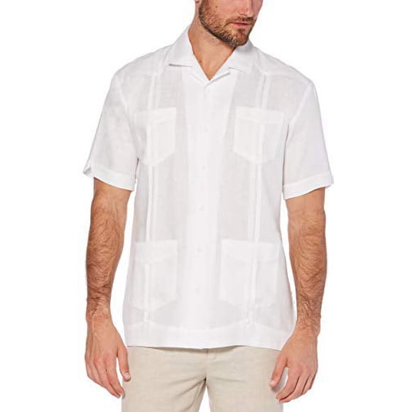 Cubavera Men's Big Short Sleeve 100% Linen Cuban Camp Guayabera Shirt, Bright White 2X-Large Tall