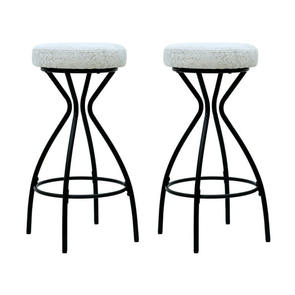 29'' Floral Print Bar Stools Set of 2 with Footrest, Black & White