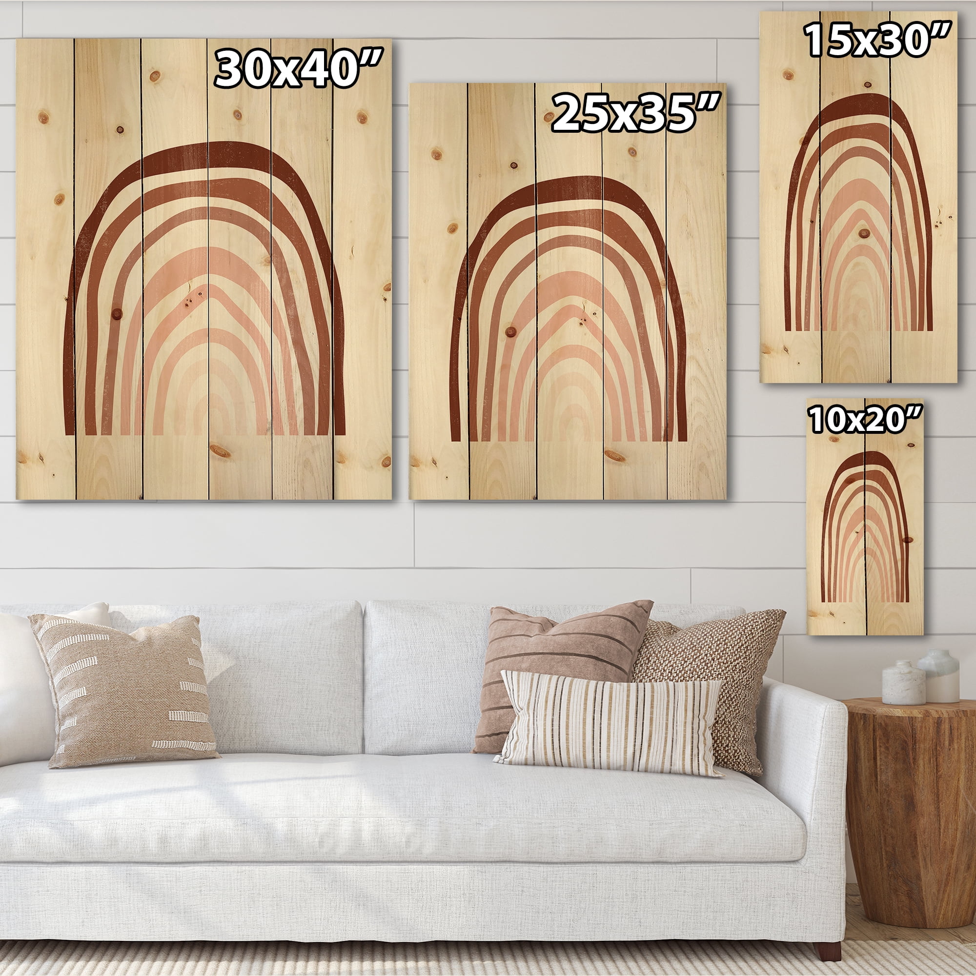 Designart 'Terracotta Minimalist Boho Art Rainbow I' Modern Print on Natural Pine Wood