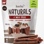 Barkz Naturals 6 Inch Thick Odor-Free Bully Sticks for Small to Medium Dogs, (6 Inch, 6 Pack), Strong Chewers, All-Natural Beef Pizzle Dog Chews