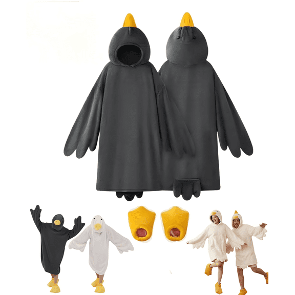 Duck Pajamas, Duck Onesie, Duck Blanket, Blanket Hoodie, Funny Onesies for Adults, Wearable Goose Blanket Hoodie Onesie Oversized Flannel Cozy Hooded with Sleeves Shoes Sleeping Pajamas for Adult