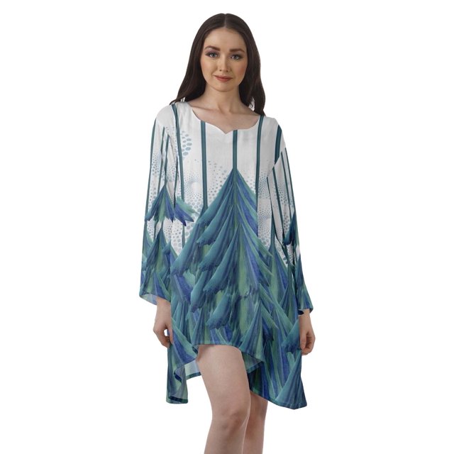Moomaya Chemise à Manches Longues Femme Imprimée Robes Grande Taille Rayonne Tuniques Courtes
