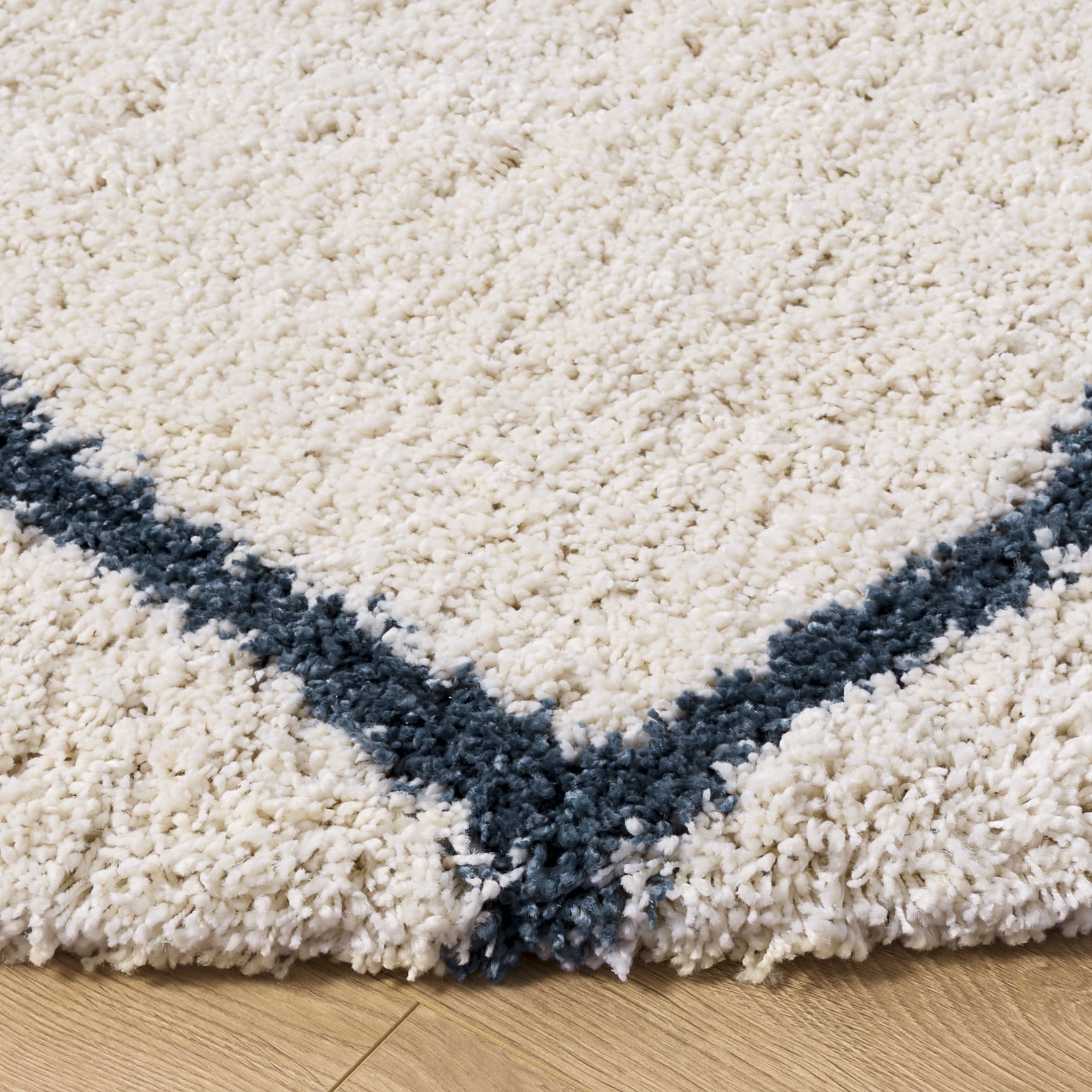 Safavieh Hudson Amias Geometric Shag Area Rug, Ivory/Steel Blue, 9' x 9' Round