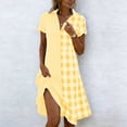 thumbnail image 2 of XUNKUSGA Summer Dresses Fashion Striped & Plaid Color Block Button Down Shirt Dresses for Women Comfortable Casual Short Sleeve A Line Midi Dress,Yellow,2XL, 2 of 6