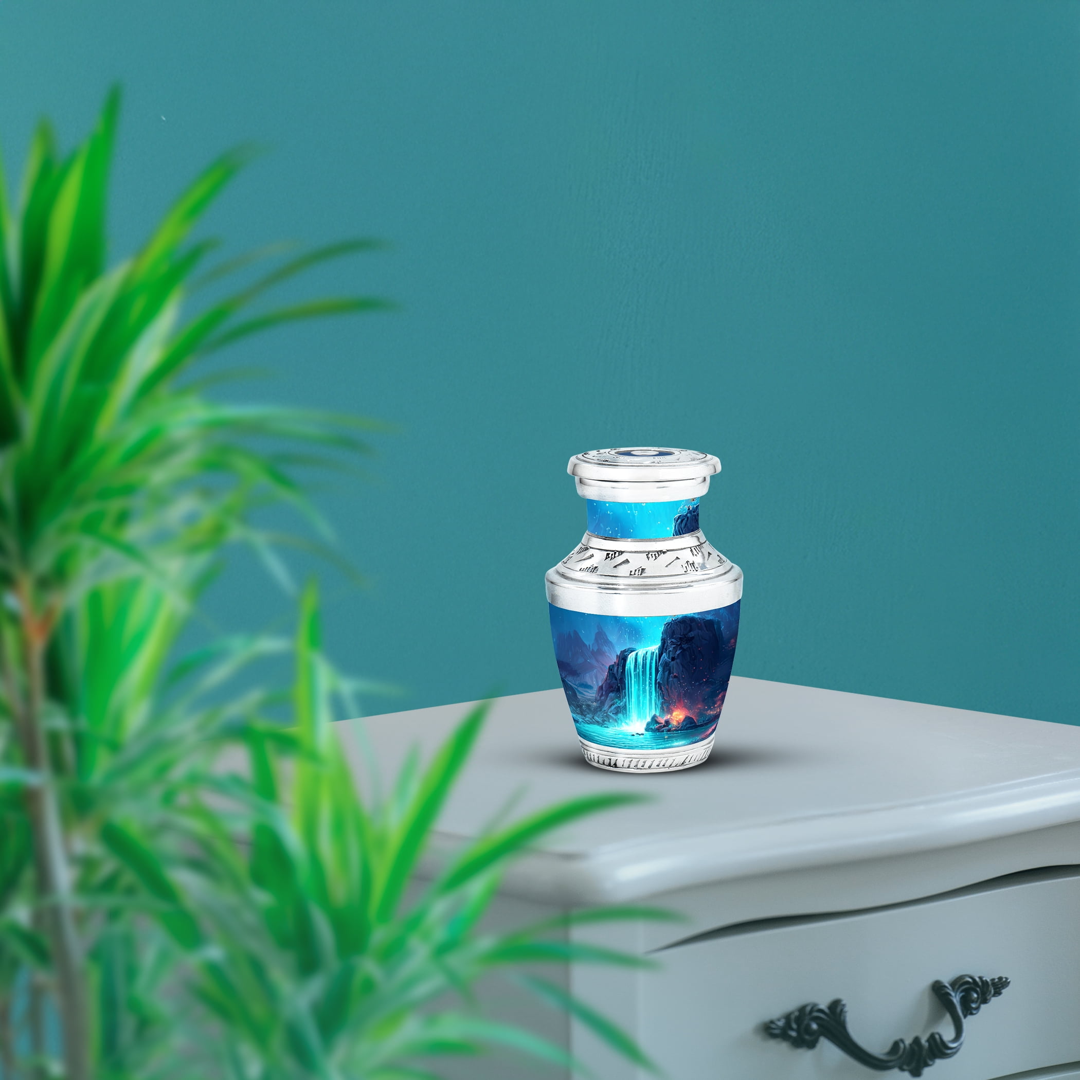 SABURIAL Waterfall Urn - Handcrafted Small Funeral Keepsake Urn for Dad - Memorial Urns for Human Ashes - Beautiful Cremation Urns for Human Ashes - 3 Inch - Pack of 2