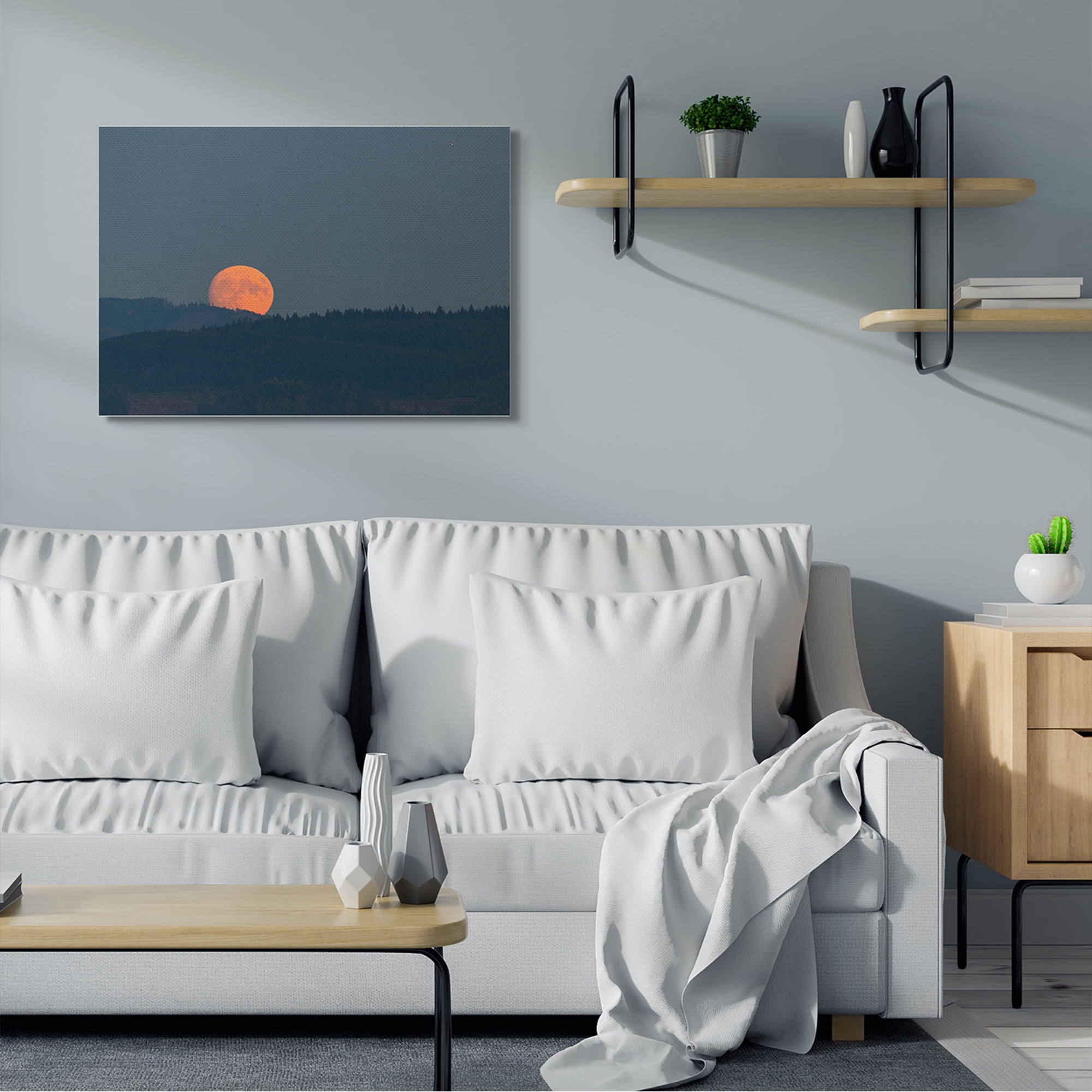Stupell Industries Orange Moon over Dark Mountain Tree Forest,30 x 40,Designed by Nancy Crowell
