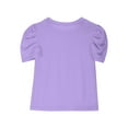 thumbnail image 5 of Deals Mwjwdo Girls Puff Short Sleeve Shirts Summer Ribbed Knit Crewneck T Shirt Tops Tee Blouse Fashion Tees 4-14 Years Purple 11 Years, 5 of 9