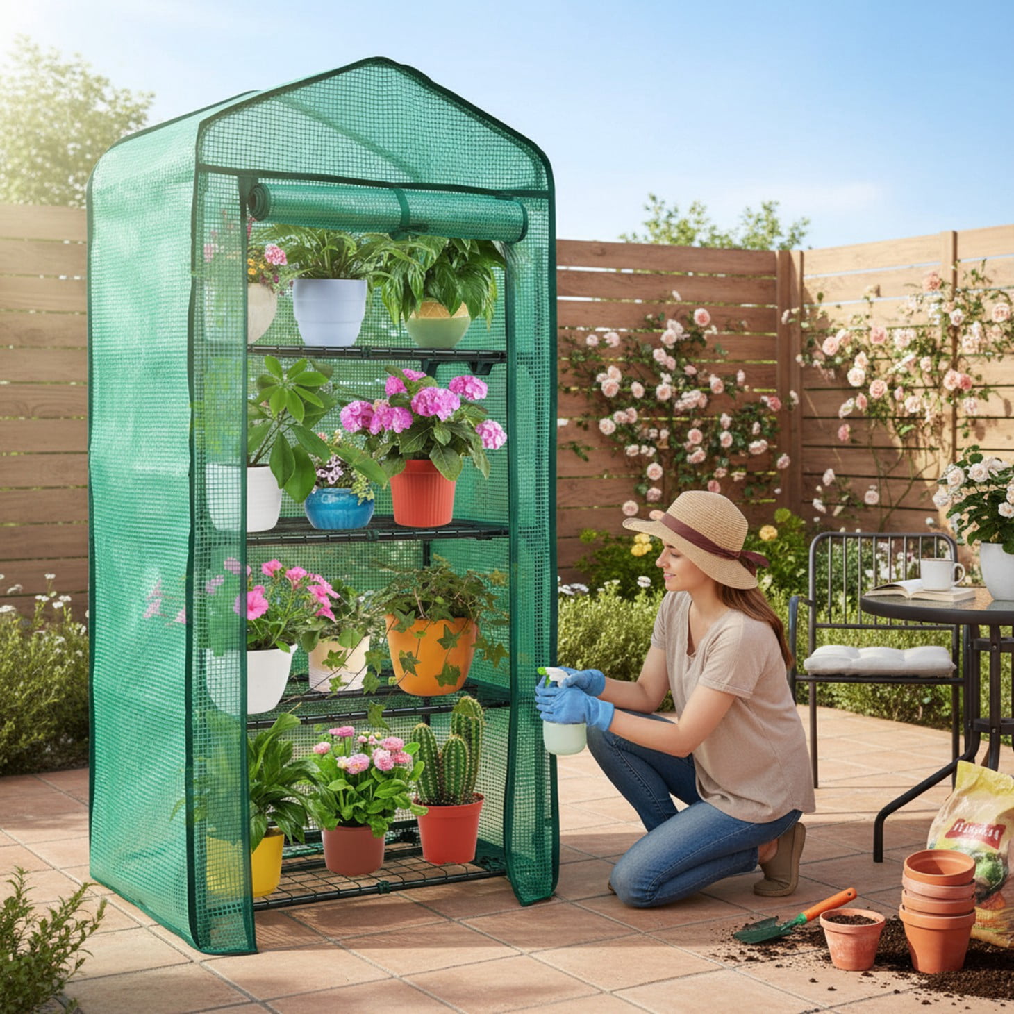 edx Mini Greenhouse for Outside & Indoor Use, Portable Green House, 30 in Multi-Tier Plant Growing Rack with PE Cover, Green