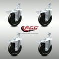 thumbnail image 2 of 5 Inch SS Hard Rubber Swivel ½ Inch Threaded Stem Caster Set Total Lock Brake, 2 of 2