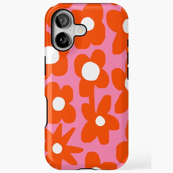 Groovy Retro Orange Floral Pink Background Flower Phone Case 17 to 11 Pro Max