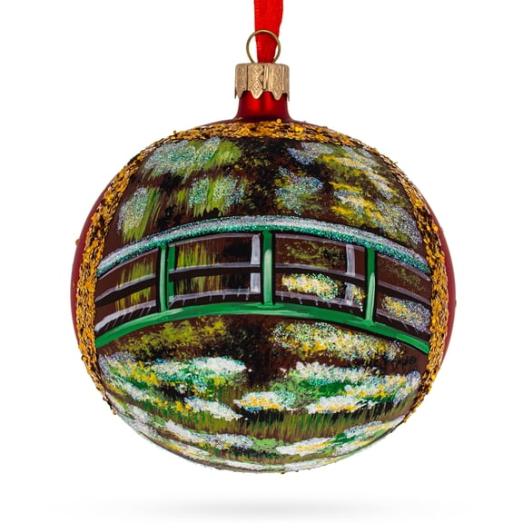 1906 'The Water Lily Pond' by Claude Oscar Monet Glass Ball Christmas Ornament 4 Inches