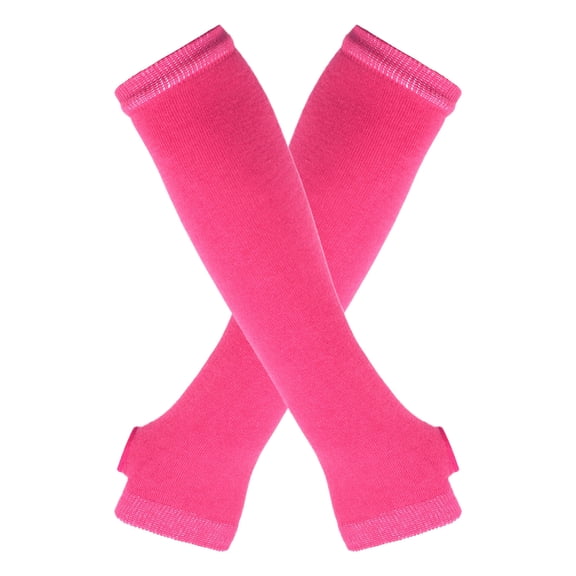 BYHONG Carnival Women Autumn and Winter Solid Color Multicolor Wool Long Striped Knit Half Finger Gloves Gloves Women Hot Pink One Size