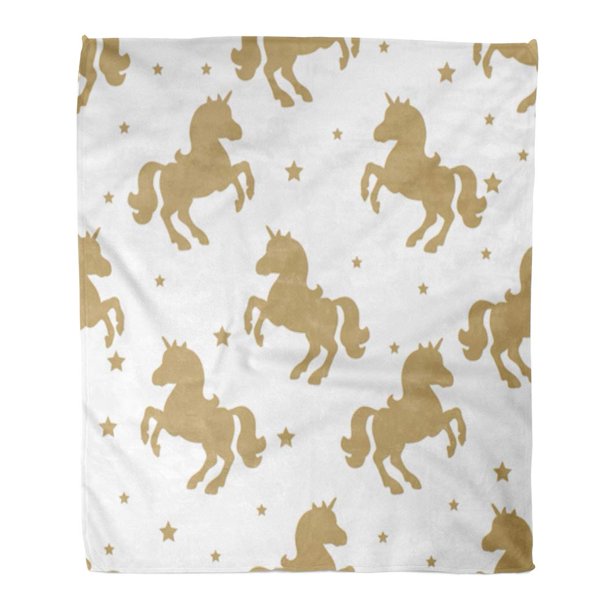 HATIART Flannel Throw Blanket Pink Silhouette Gold Unicorns Stars on
