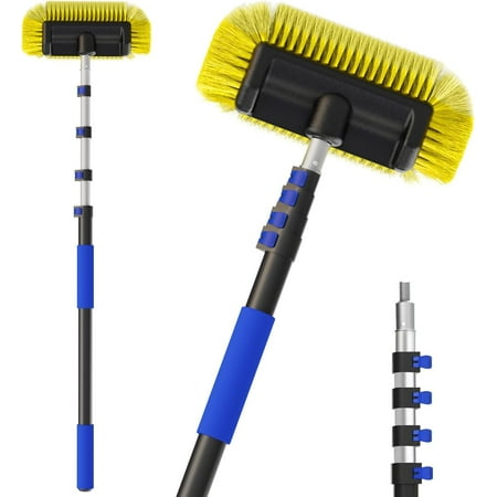 26FT Reach Car Wash Brush with Long Handle, 12-Inch Soft Bristle Head, Truck Wash Brush with 5-20FT Telescoping Pole, Car Washing Brush for Cleaning Car, SUV, RV, Boats, Solar Panels Blue