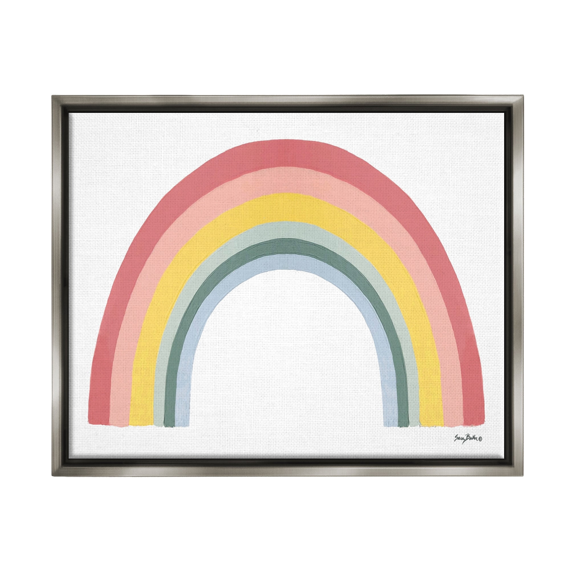 Stupell Industries Casual Arched Rainbow Design Mixed Stripes Painting Graphic Art Luster Gray Floating Framed Canvas Print Wall Art, Design by Sara Baker