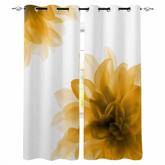 Fsddascl Orange Blackout Curtains for Bedroom/Living Room, Thermal Insulated Kitchen Curtains, Boho Modern Floral Abstract Ombre Leaf White Grommet Darkening Window Treatment Drapes 52"x72"x2