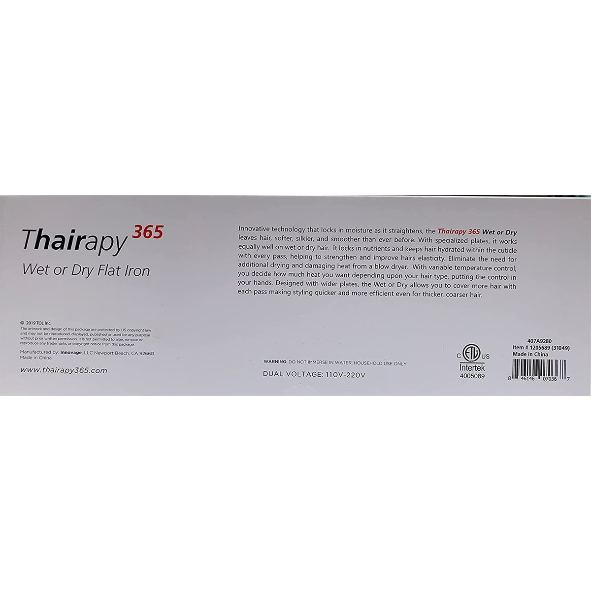 Thairapy 365 Wet/Dry Flat Iron Hair Straightener, 1.5