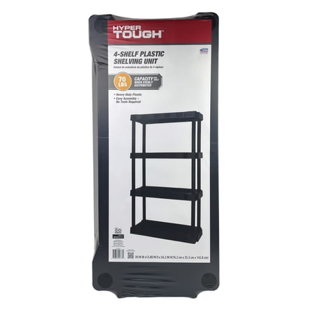 HYPER TOUGH BLACK PLASTIC 4-TIER SHELVING UNIT, 280 LB CAPACITY, 56.2X30X13.8 INCHES