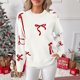thumbnail image 2 of RKSTN Christmas Sweaters for Women Oversized Crewneck Cute Bow Knit Pullover Sweater Top Womens Casual Solid Embroidered Round Neck Loose Fits Comfy Sweet Style Sweater Fall Spring Outfits, 2 of 8