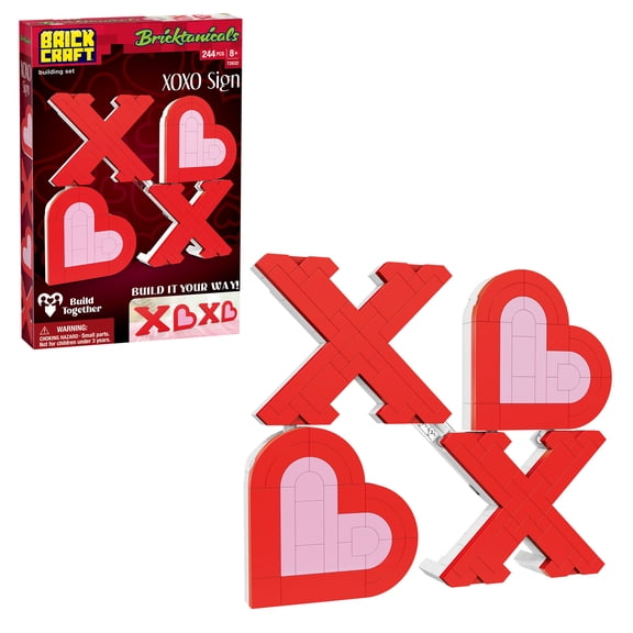 Brickcraft Bricktanicals XOXO Sign Building Kit (244-Piece Set), Valentine's Day Decor, Brick Hearts, Build Together Couples Activity, Romantic Gift, Home Display, Collectible Building Set