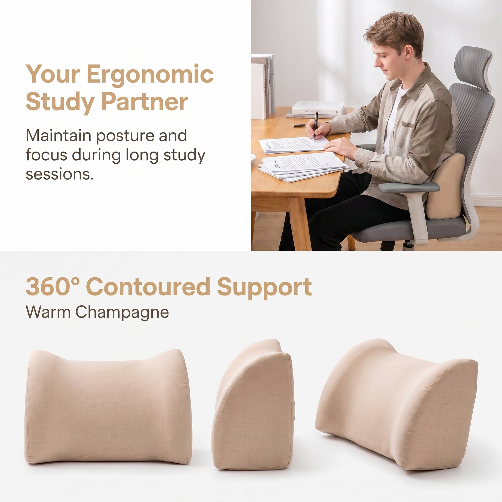 Unique Bargains Lumbar Support Pillow Cotton Back Support Beige-Yellow 17.7" x 7.5" x 11"