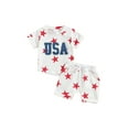 thumbnail image 2 of Aojekbee Baby Boys Shorts Set, Short Sleeve Embroidery Letters T-shirt with Stars Print Shorts Summer Outfit for 4th of July, 2 of 10